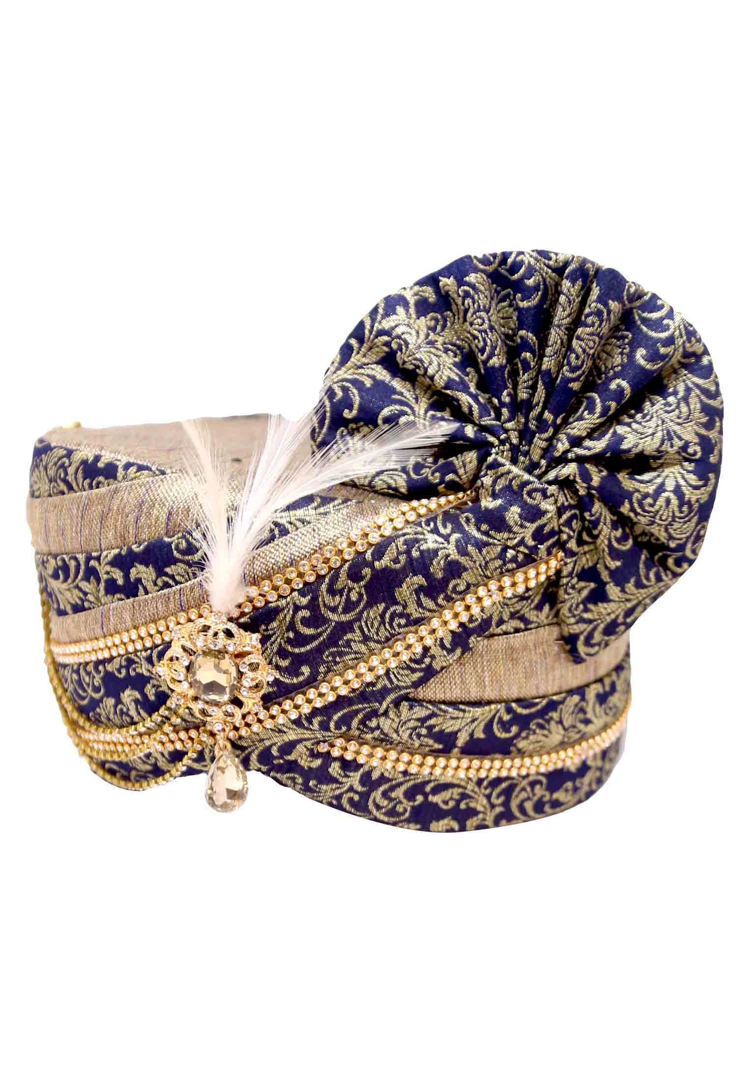 Blue and Golden Wedding Pagri Made of Katan
