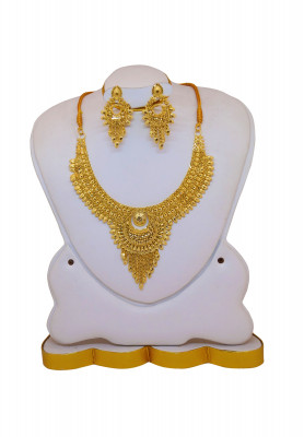 V Shape Solid Work Gold Plated Necklace