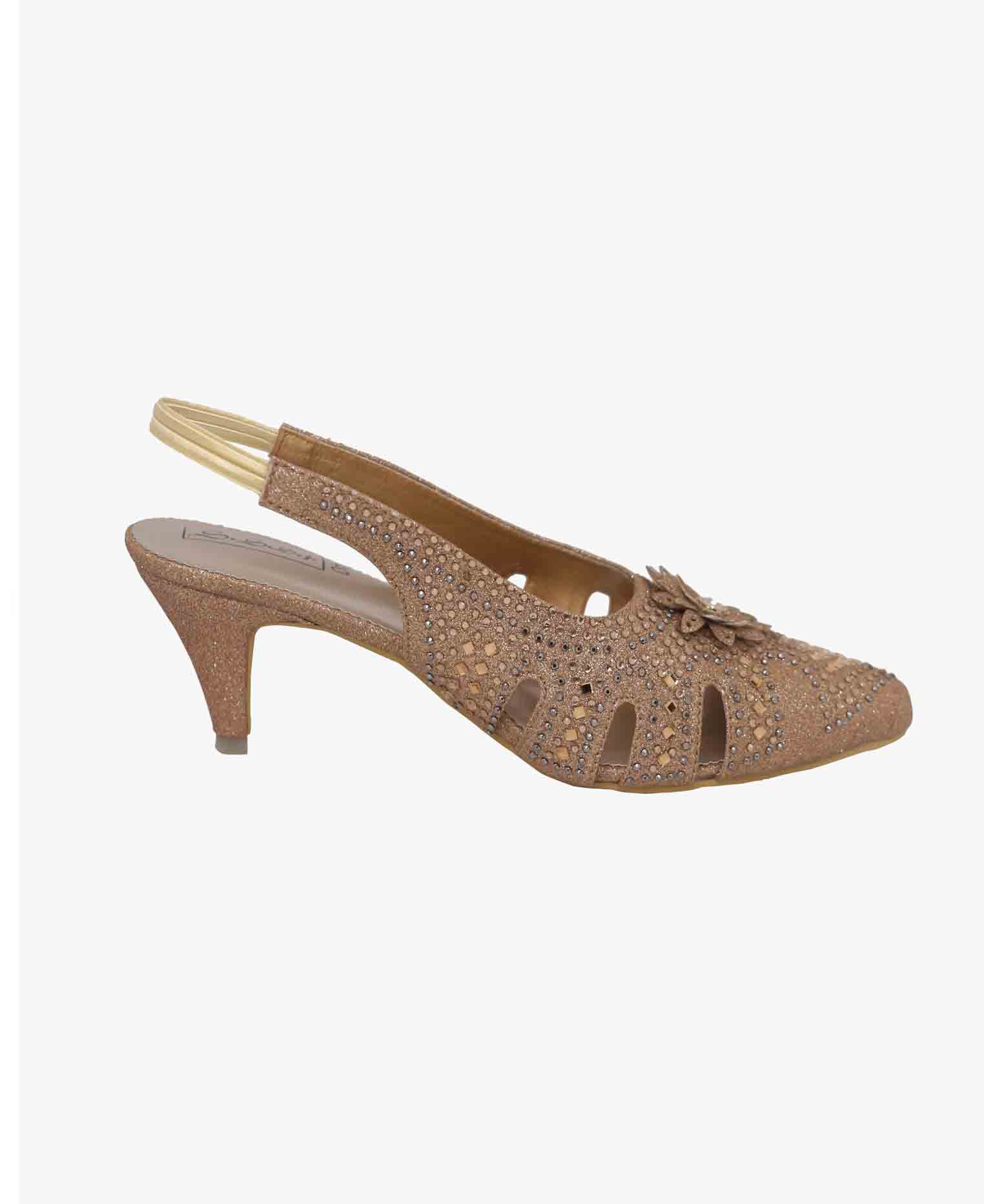 Golden artificial leather party Semi pencil heel   