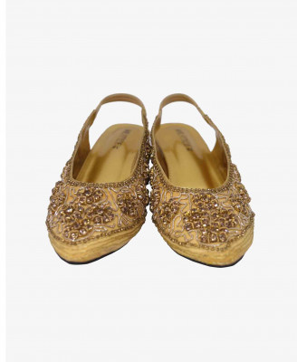 Golden artificial leather weeding Box heel   