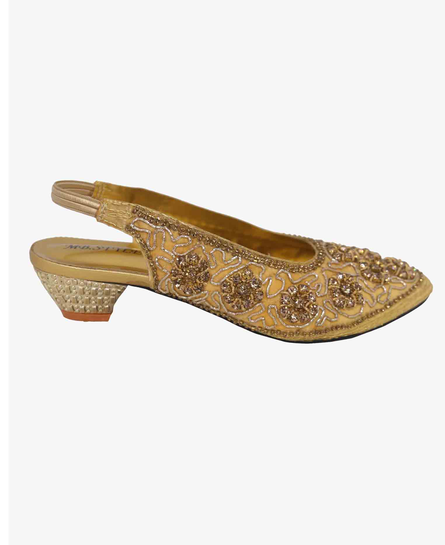 Golden artificial leather weeding Box heel   