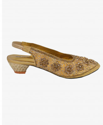 Golden artificial leather weeding Box heel   