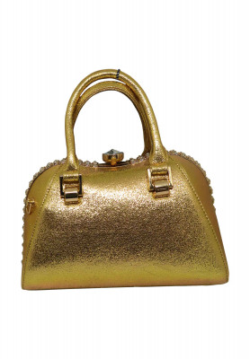 Golden artificial leather medium Party bag