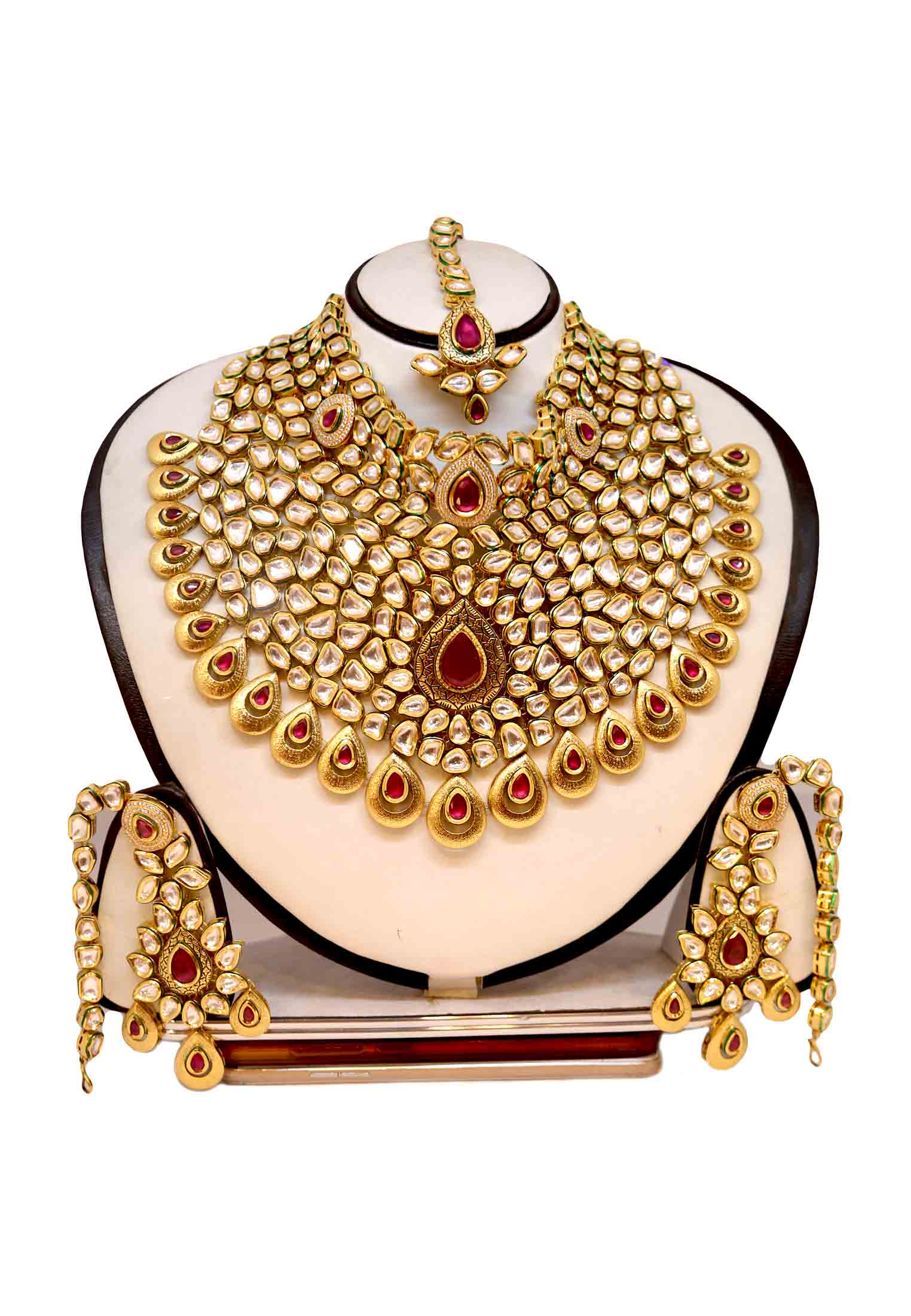 Golden white kundon Joypuri Jorowa necklace