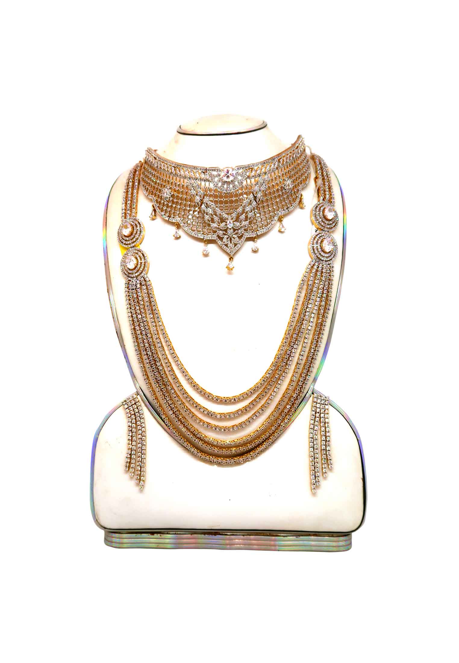 Diamond work necklace with ear ring