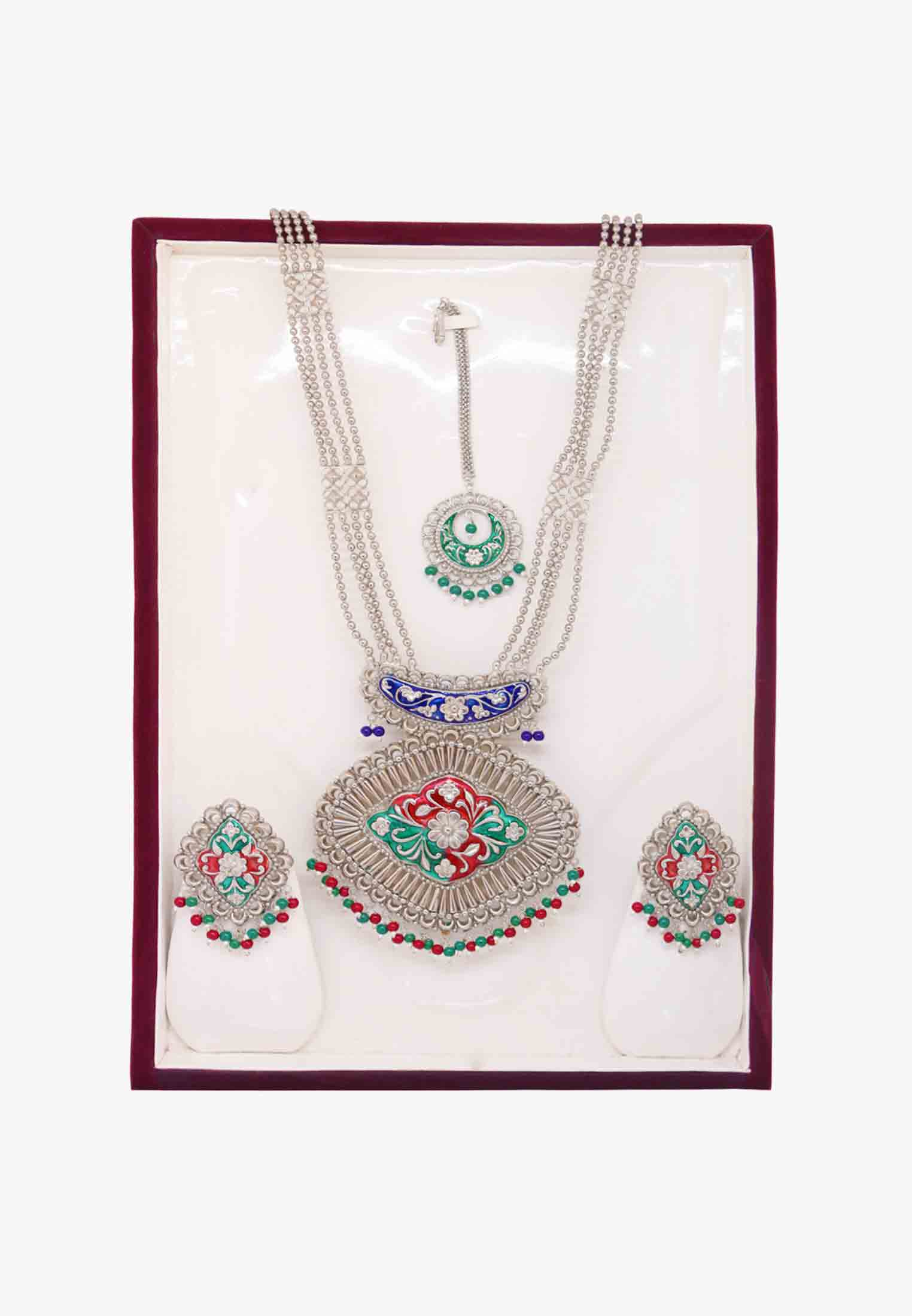 Silver Seeta Haar with Earring and Tikly
