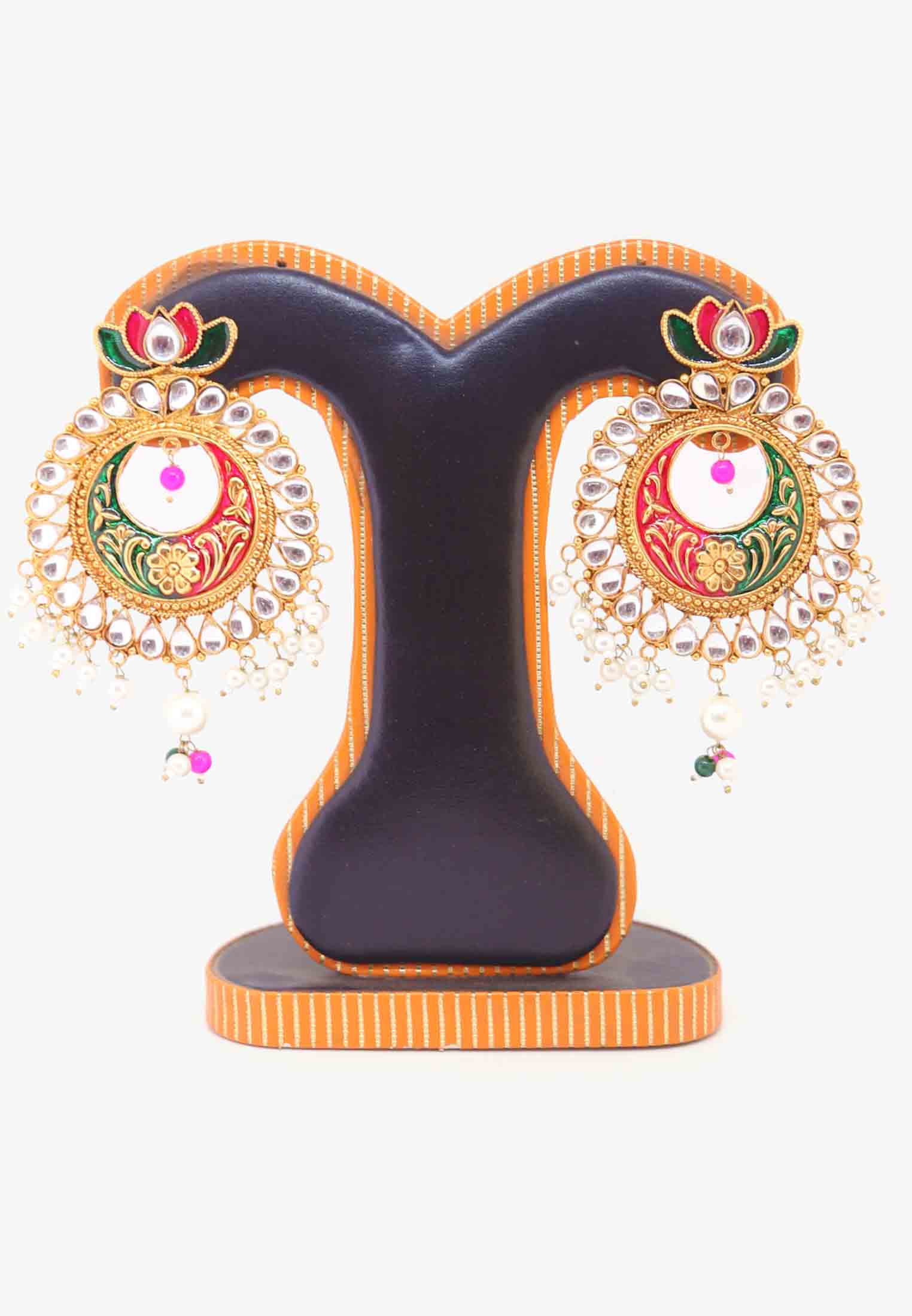 Gold Plated Meena Earrings