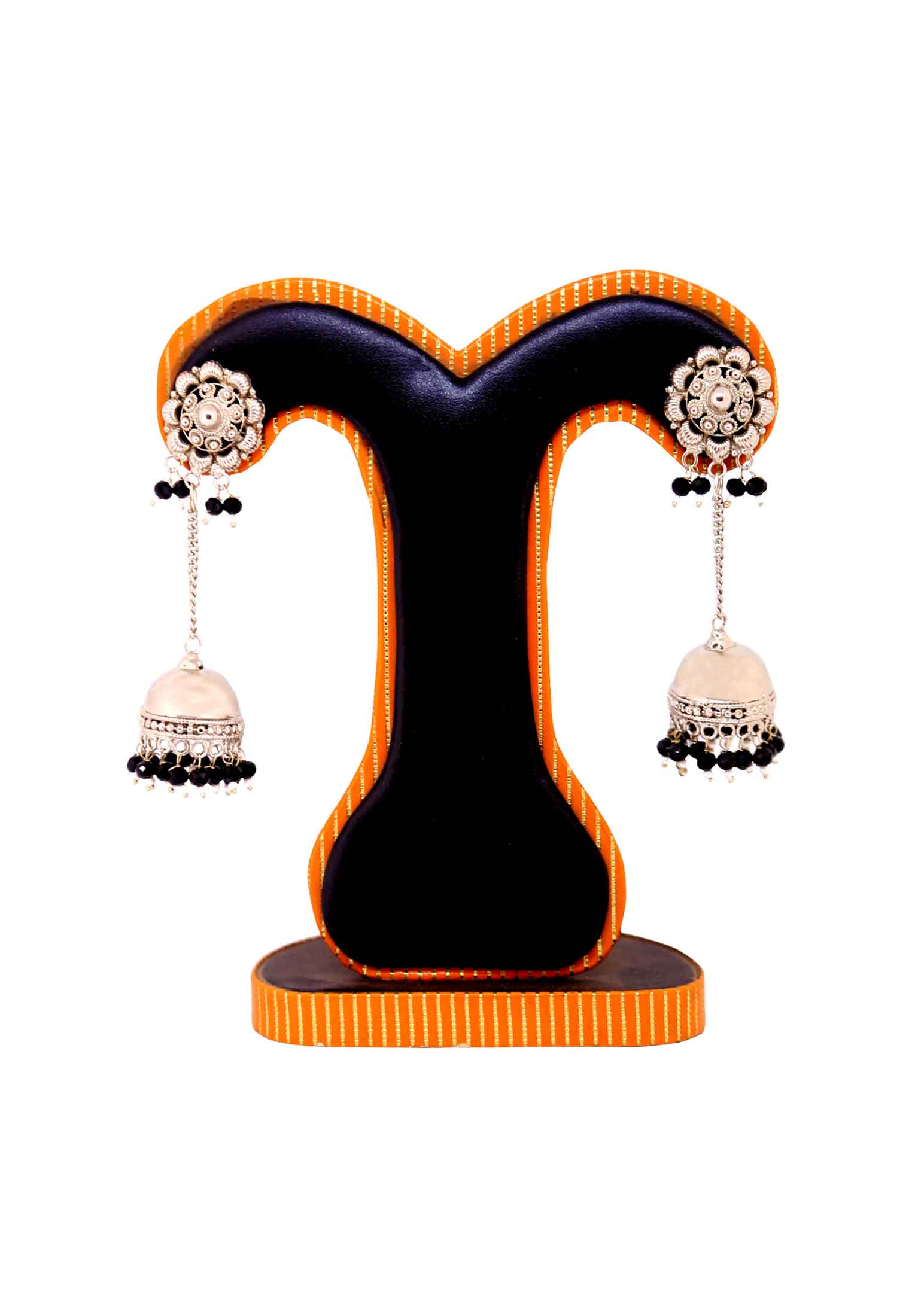 Black crystal Silver Plate Jhumka