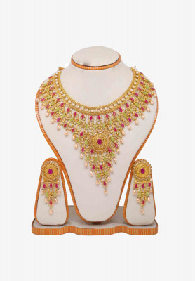 V Shaped Gold Plated Jarwa Necklace