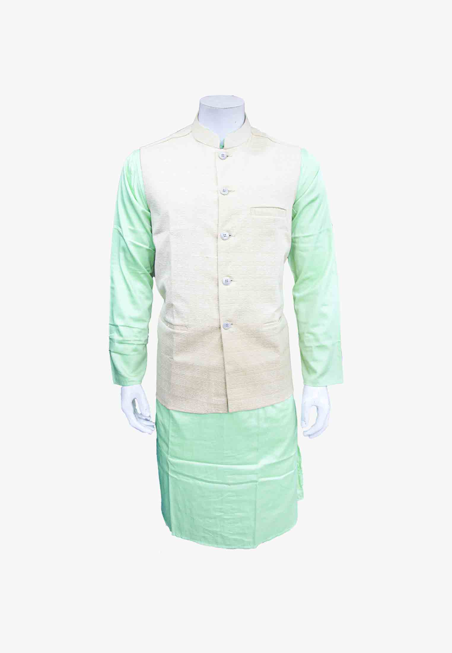 Indian Green panjabi with off white koti