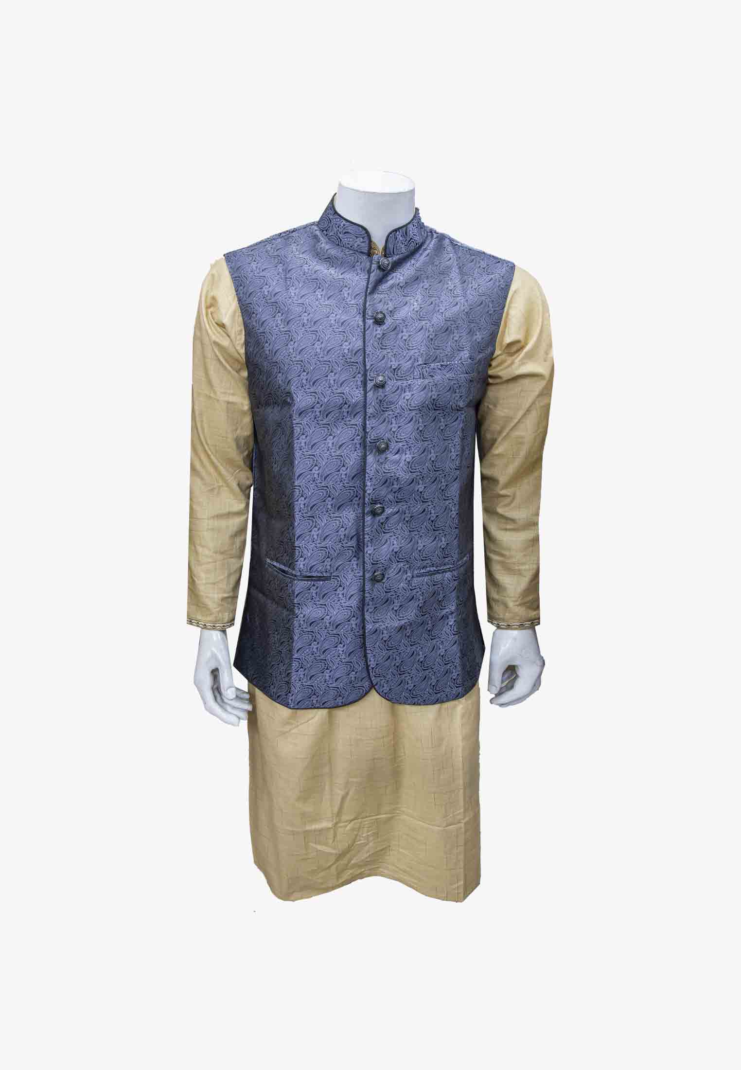 Indian Golden Panjabi with blue koti