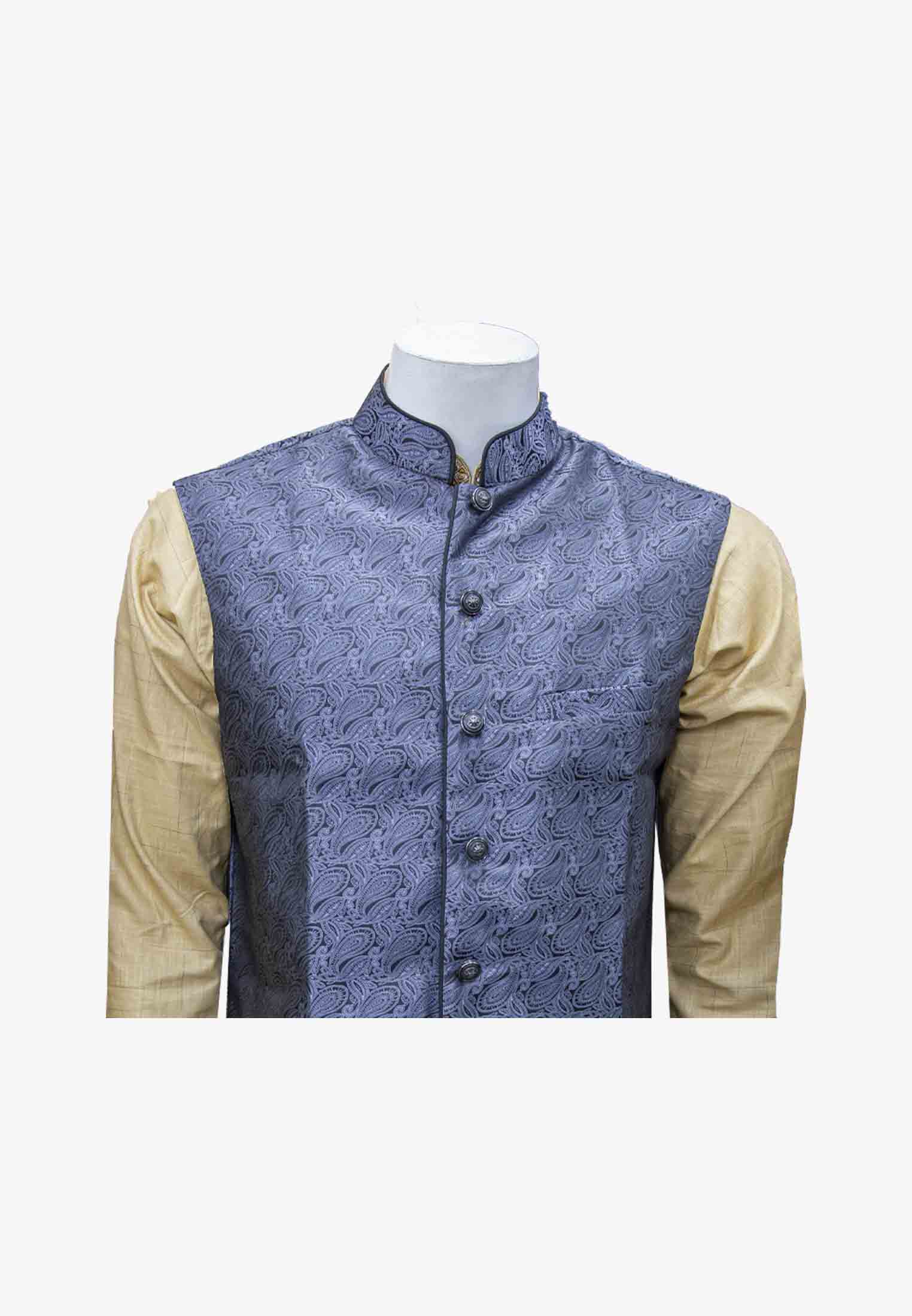 Indian Golden Panjabi with blue koti