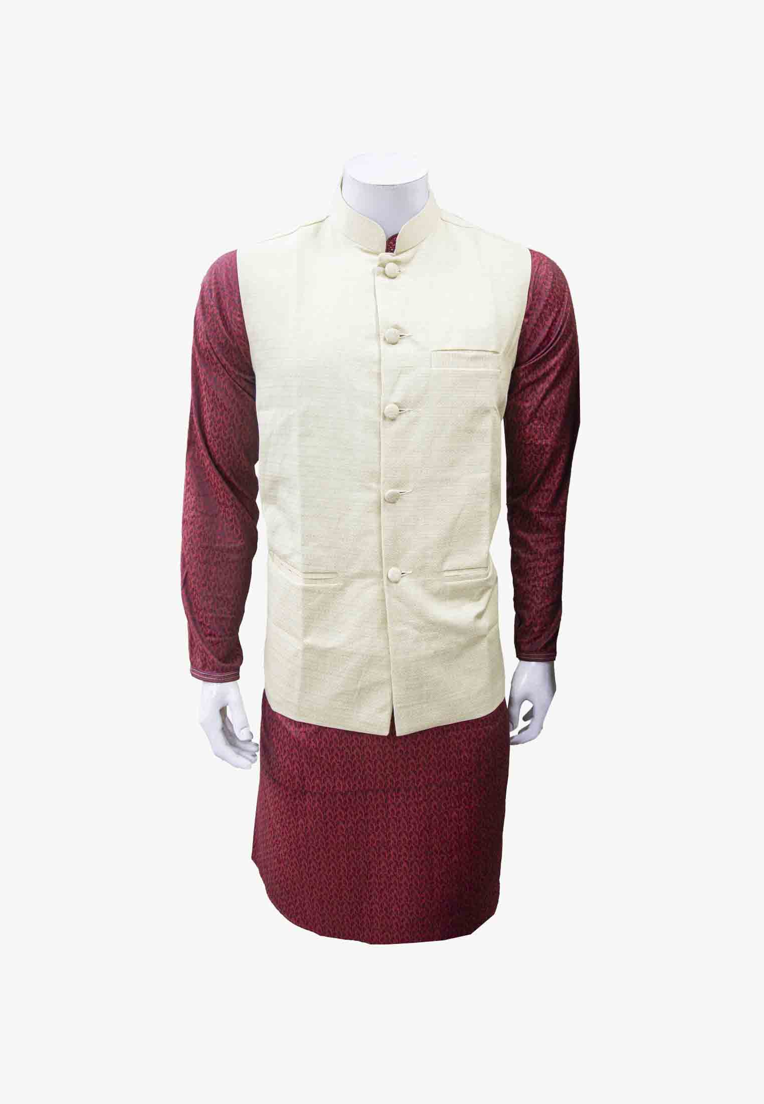Indian Maroon Panjabi with off white Koti