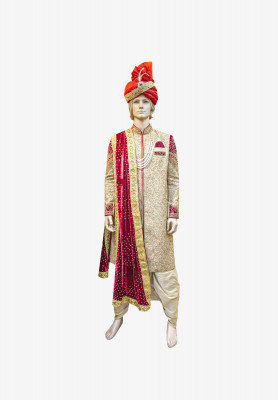 Golden Rajasthani wedding sherwani