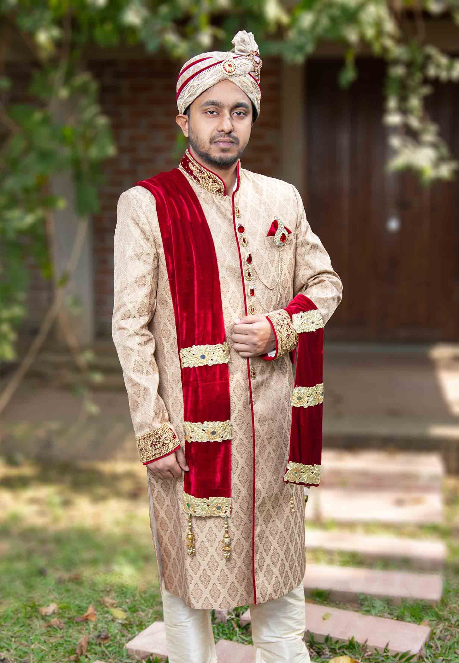 Golden Brown Color Sherwani for Rent