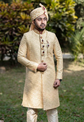 Golden Color Sherwani for Rent