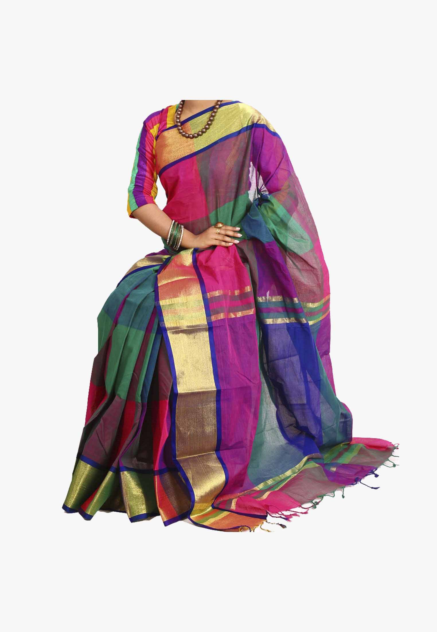 Multicolor Slick Cotton Saree