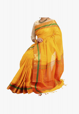 Yellow  Slick Cotton Saree