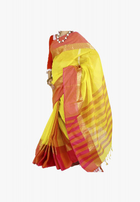 Yellow Slick Cotton Saree