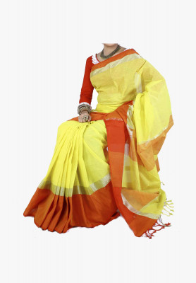 Yellow Slick Cotton Saree