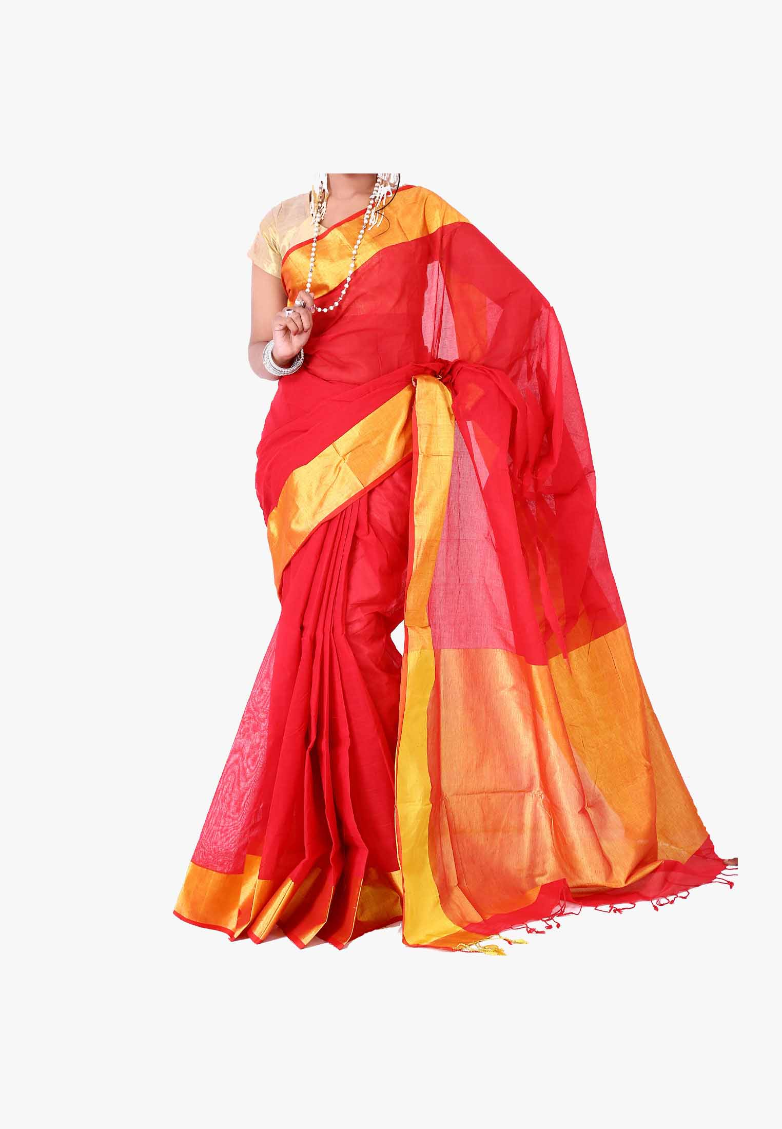 Red color Slick Cotton Saree