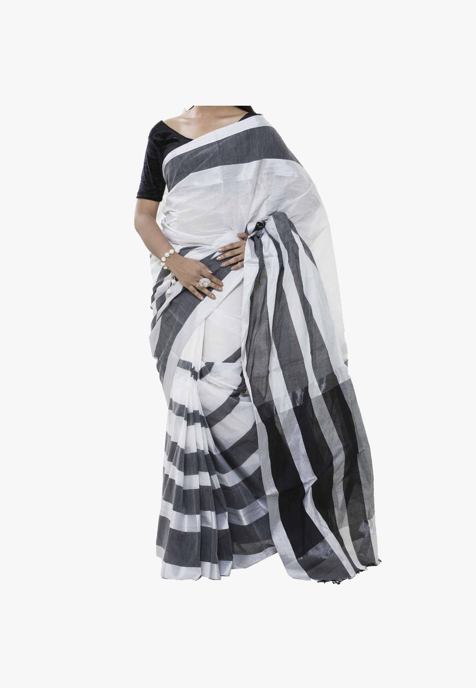 Black and white color Slick Cotton Saree