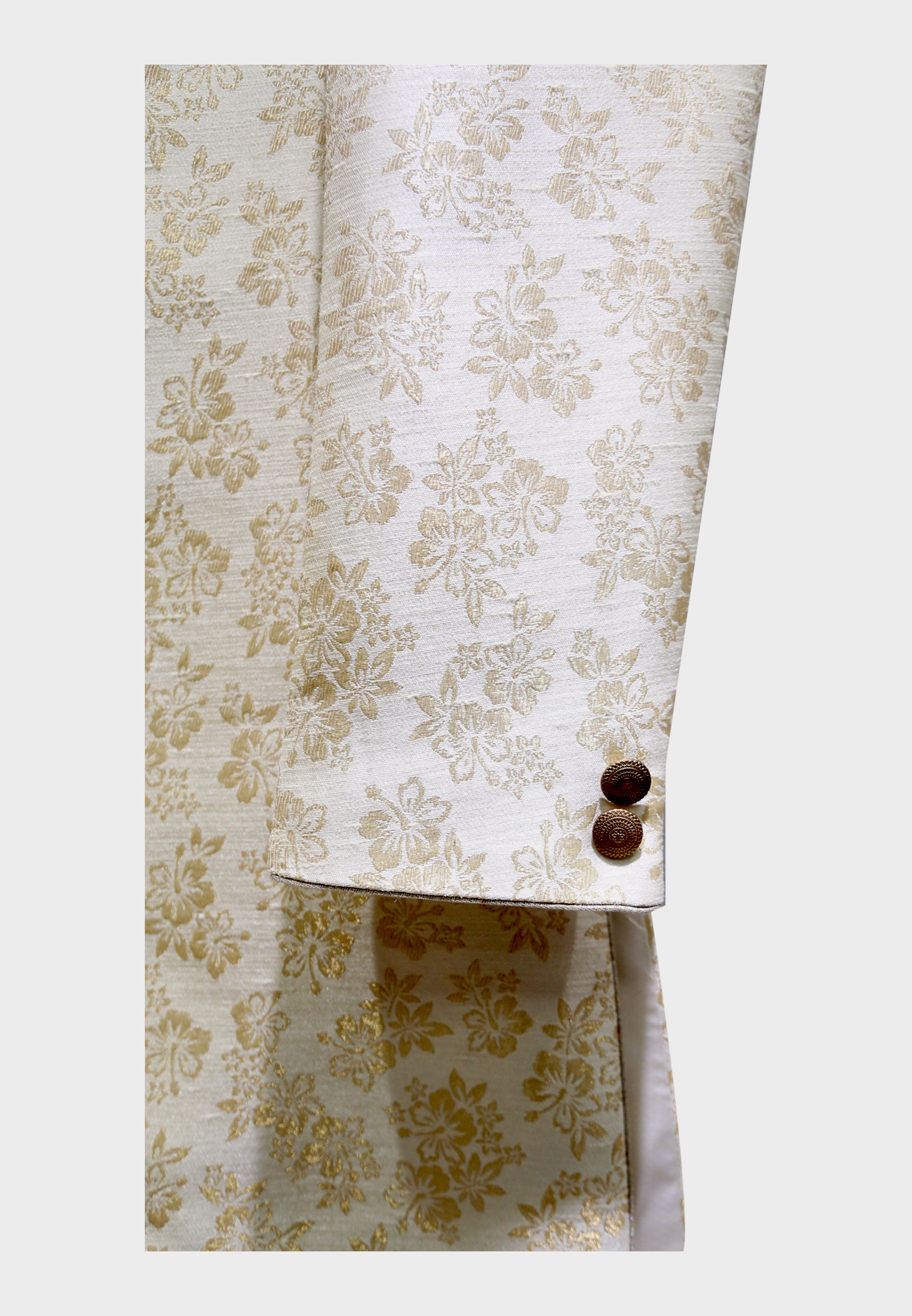 Katan silk print  short party sherwani 