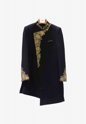 Black golden embroidery short sherwani 