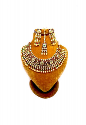 Pearl Red Meena Necklace set