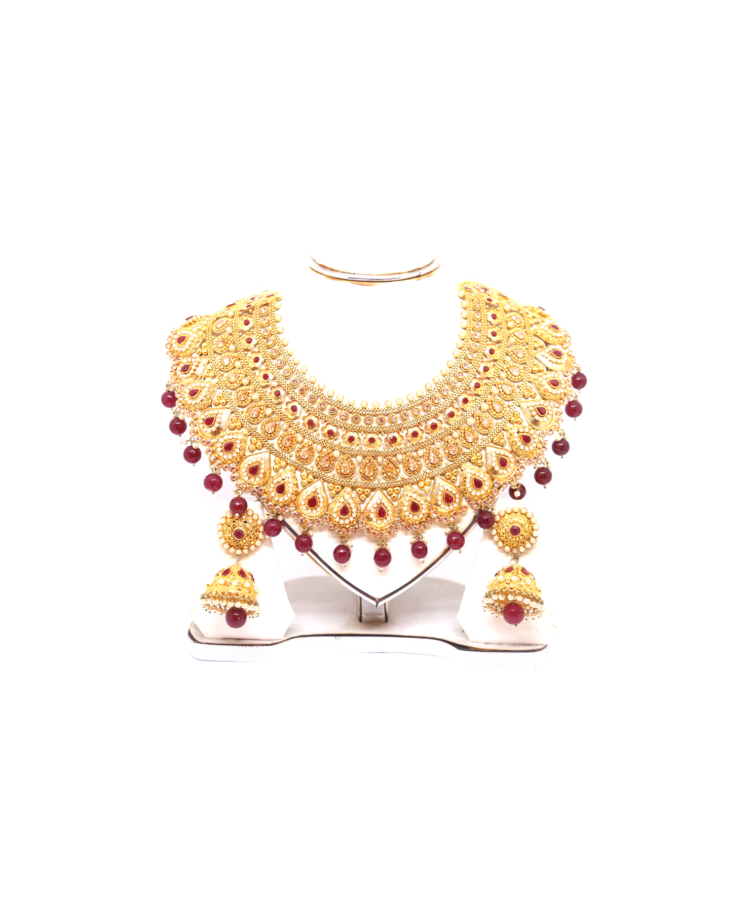 Gold plate-Rubi-Champion-Mukta Necklace Set 