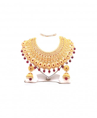 Gold plate-Rubi-Champion-Mukta Necklace Set 