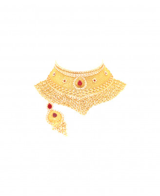 Gold Plate Stone-Puti Wedding Chocker Set