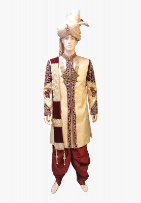 Light golden katan wedding sherwani
