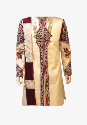 Light golden katan wedding sherwani