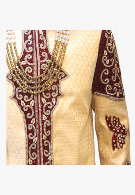 Light golden katan wedding sherwani