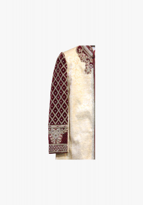 Deep golden katan wedding sherwani 