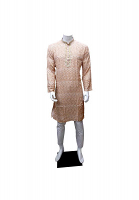 Linen cotton neck embroidery mixed deshi panjabi
