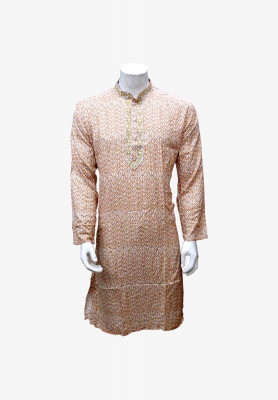 Linen cotton neck embroidery mixed deshi panjabi